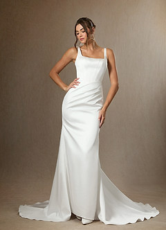 Azazie Wynona Wedding Dresses Diamond White Mermaid Square Neckline Double Faced Satin Dress image1