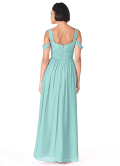 Azazie Lianne Bridesmaid Dresses Aqua A-Line Off the Shoulder Chiffon Dress image7
