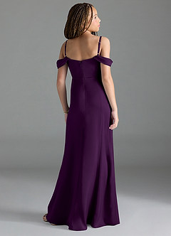 Azazie Amyra Junior Grape Sheath Off the Shoulder Stretch Satin Dress image5