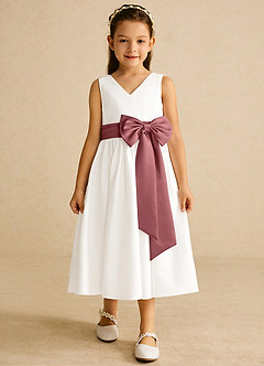 Azazie Darling Flower Girl Dresses Ivory Amethyst A-Line Bow Cotton Dress image4