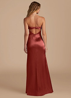Azazie Leonis Bridesmaid Dresses Terracotta Mermaid Pleated Metallic Satin Convertible Dress image6
