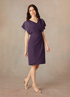 Azazie Julia Abiti per la Madre della Sposa Abito Tubino in Chiffon con Scollo a V a Pieghe Prugna image2
