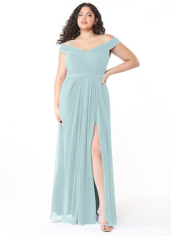 Azazie Audrianna Bridesmaid Dresses Mist A-Line Off-The-Shoulder Gathered Chiffon Convertible Dress image7