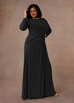 Azazie Natalya Mother of the Bride Dresses Black A-Line Pleated Luxe Knit Dress image8
