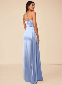 Azazie Maron Robes de demoiselle d'honneur Robe Trapèze en Satin extensible Epaule unique Eis image4