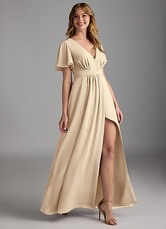Azazie Zaniah Brautjungfernkleider A-Linie Chiffon Kleid Champagner image3