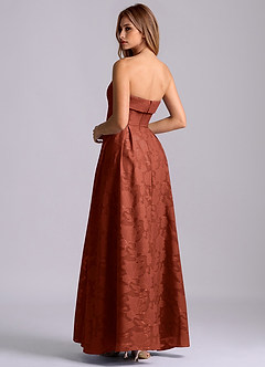 Azazie Lucienne Bridesmaid Dresses Terracotta A-Line Strapless Floral Burnout Dress image2