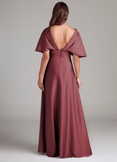 Azazie Pamela Bridesmaid Dresses Merlot A-Line Pleated Stretch Satin Dress image6