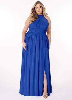 Azazie Iman Brautjungfernkleider A-Linie A-Linie Gerüscht Chiffon Kleid Königsblau image8
