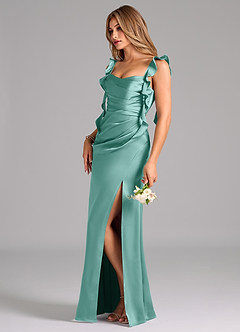 Azazie Jessamine Brautjungfernkleider A-Linie Korsett Stretch-Satin Kleid Aqua image5
