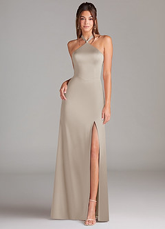 Azazie Elliana Bridesmaid Dresses Frost A-Line Side Slit Stretch Satin Dress image4