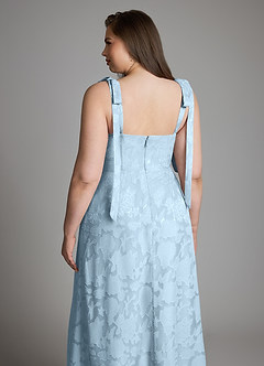 Azazie Debra Vestidos para Prova em Casa Vestido Céu Azul de Esgotamento Floral de Linha A com com Bolsos image14