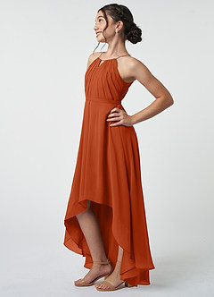 Azazie Oaklynn Junior Robe Trapèze en Mousseline de soie Plissée Orange Brûlée image4