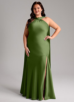 Azazie Kinsley Vestidos de damas de honor Vestido de Enebro de Satén Elástico de Corte Sirena con Corte Lateral image1