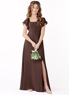 Azazie Bondi Junior Ganache A-Line Bow Chiffon Dress image1