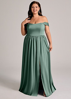 Azazie Calianna Abiti da Damigella Abito Convertibile A-Line in Raso Elasticizzato a Spalla Scoperta Eucalipto image8