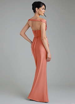Azazie Stella Bridesmaid Dresses Salmon Pink Sheath Corset Stretch Satin Convertible Dress image3