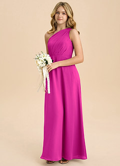 Azazie Phaedra Junior Fuchsia A-Line Pleated Chiffon Dress image5