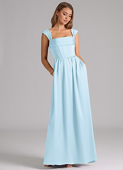 Azazie Hattie Essayer des robes à la maison Robe Trapèze en Satin extensible Corset Bleu Ciel image3