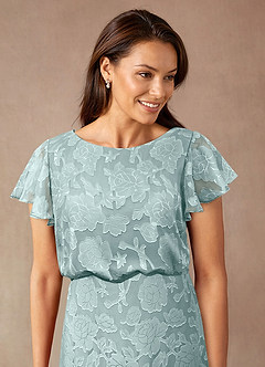 Azazie Lehi Mother of the Bride Dresses Mist A-Line Boatneck Floral Burnout Dress image6