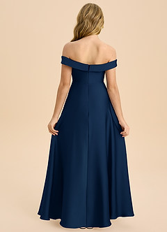 Azazie Sissy Junior Dark Navy A-Line Off the Shoulder Stretch Satin Dress image2