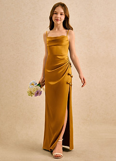 Azazie Bundt Girls Formal Flower Girl Klänningar Klä A-Line i Stretch Satin Plisserad image5