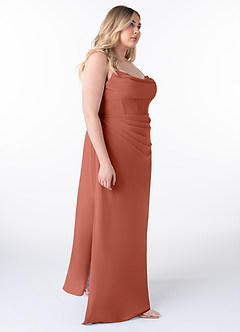 Azazie Mai Bridesmaid Dresses Clay Sheath Pleated Chiffon Dress image10