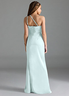 Azazie Eren Junior Sea Glass Sheath Pleated Stretch Satin Dress image2