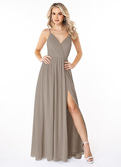 Azazie Gracie Kleider zum Anprobieren zu Hause A-Linie Plissee Chiffon Kleid Taupe image1