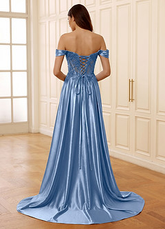Rowane Light Blue Corset Rhinestone Sheer Lace Prom Dress image2