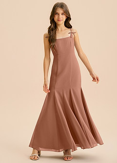 Azazie Evey Junior Abito Sirena in Chiffon Plissettato Bronzo image3