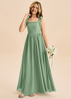 Azazie Delia Junior Abito A-Line in Chiffon Fiocco Matcha image4