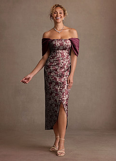 Azazie Sylvia Mother of the Bride Dresses Cabernet Column Pleated Jacquard Dress image1