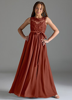 Azazie Elly Junior Auburn A-Line Lace Chiffon Dress image3