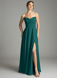 Azazie Ayla Abiti da Damigella Abito A-Line in Chiffon Scollo a Cuore Verde Pavone image5