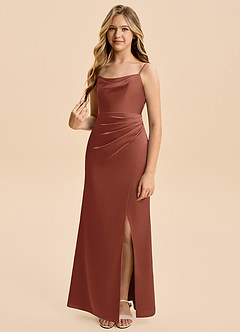 Azazie Christen Junior Klä av A-Line i Stretch Satin Plisserad image4