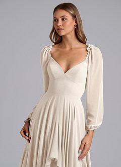 Azazie Karan Bridesmaid Dresses White Alabaster A-Line Long Sleeve Chiffon Dress image6