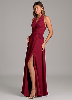 Azazie Elizabeth Final Sale Burgundy A-Line Pleated Chiffon Dress image4