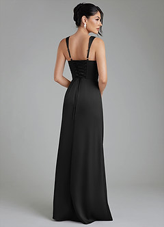 Azazie Sierra Bridesmaid Dresses Black A-Line Corset Stretch Satin Dress image2