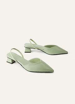 front Scarpe eleganti comode con tacco basso e cinturino posteriore a punta, tacco a blocco scultoreo.