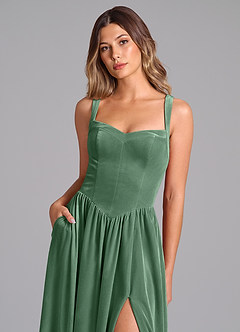 Azazie Francis Robes de demoiselle d'honneur Robe Trapèze en velours Corset Eucalyptus image6