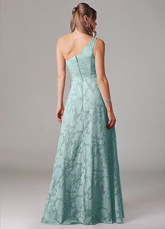 Azazie Ellianna 신부 들러리 드레스 A라인 한쪽 어깨 플로럴 번아웃 바닥 길이 드레스 image2