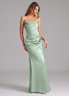 Azazie Lucille Vestidos de damas de honor Vestido de Agave de Satén Elástico de Corte Sirena Convertible con Sin tirantes image5