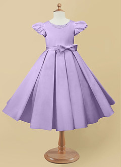 Azazie Jewel Flower Girl Dresses Lilac Ball-Gown Pleated Matte Satin Dress image4