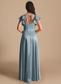 Azazie Bondi Bridesmaid Dresses Dusty Blue A-Line Bow Metallic Satin Dress image3