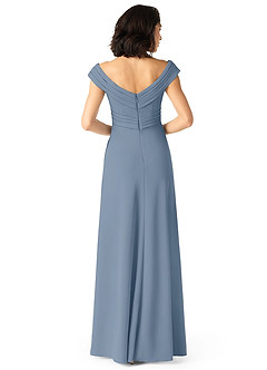 Azazie Evita Jurken voor bruidsmeisjes Jurk van Stretch crêpe met A-Lijn Off the Shoulder Stoffig Blauw image2