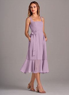 Azazie Deb Bridesmaid Dresses Wisteria A-Line with Pockets Chiffon Convertible Dress image3