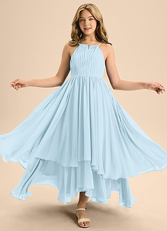 Azazie Elliora Junior Sky Blue A-Line Pleated Chiffon Dress image5