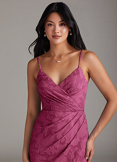 Azazie Maci Bridesmaid Dresses Mulberry Sheath Pleated Floral Burnout Dress image5