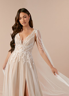 Azazie Goddess Hochzeitskleider A-Linie V-Hals Pailletten Tüll Kleid Diamantweiß Nude image5